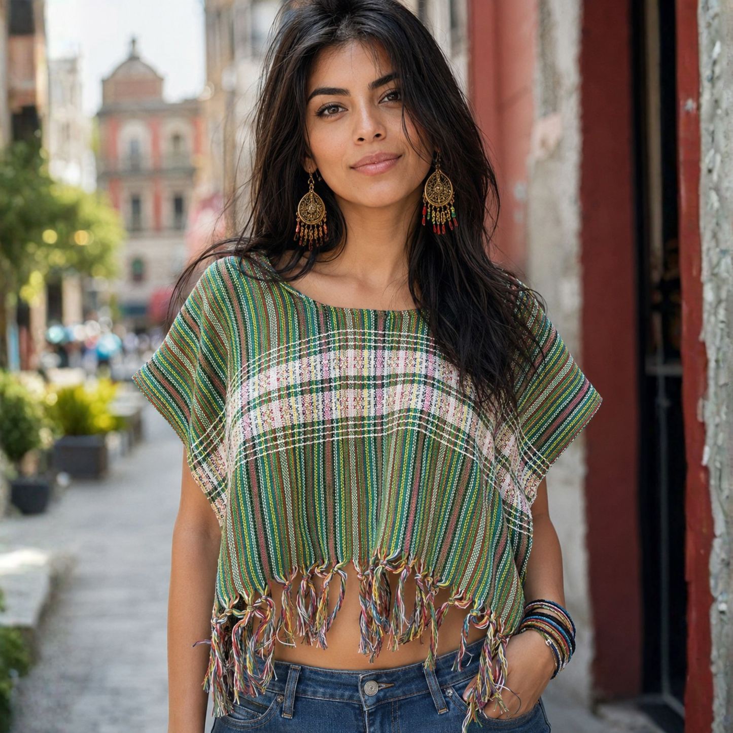 BLUSA OMBLIGUERA TELAR OAXACA MULTICOLOR