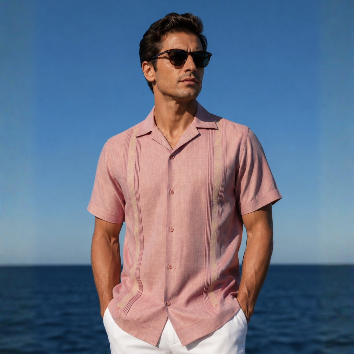 GUAYABERA COLOR PALO DE ROSA