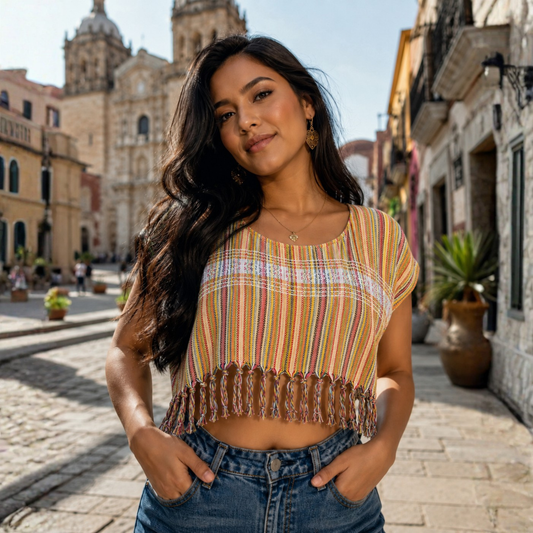 BLUSA OMBLIGUERA TELAR OAXACA MULTICOLOR