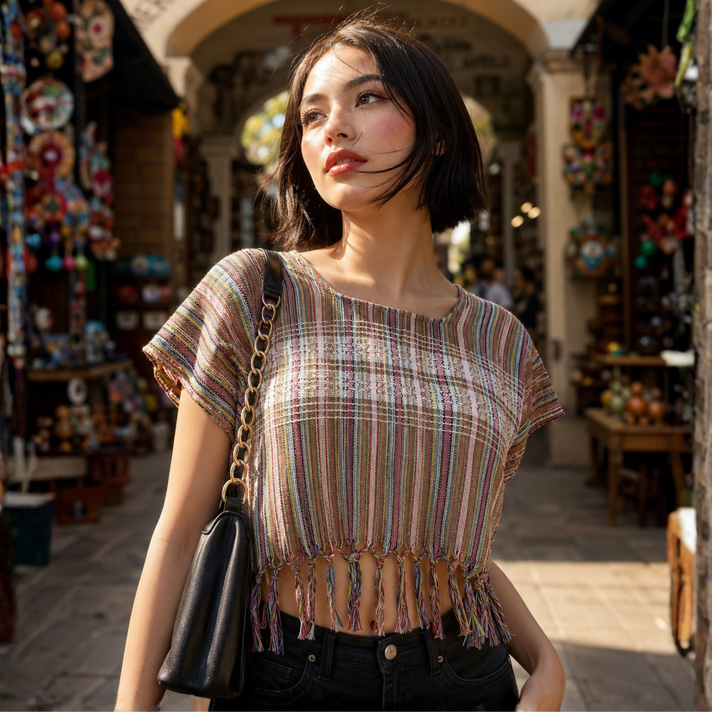 BLUSA OMBLIGUERA TELAR OAXACA MULTICOLOR